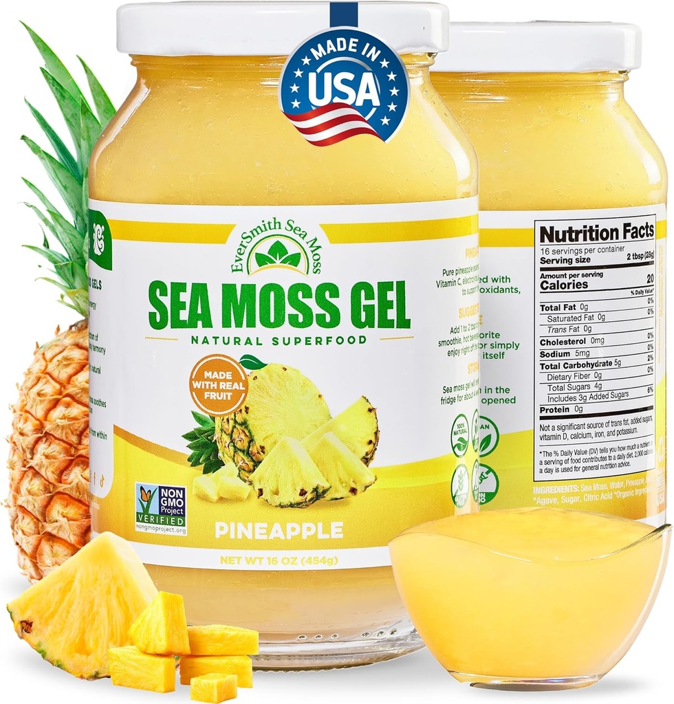 Wildcrafted Irish Sea Moss Gel | Made in USA | Rich in Vitamins & Minerals | Sea Moss Gel Raw | Nutritional Supplement | Pineapple (16 oz) 2