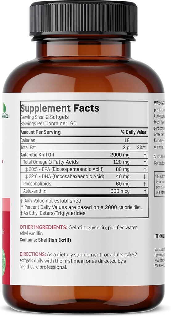 Futurebiotics Antarctic Krill Oil 2000mg with Astaxanthin, Omega-3s EPA, DHA and Phospholipids - 100% Pure Premium Krill Oil Heavy Metal Tested, Non GMO – 120 Softgels 2