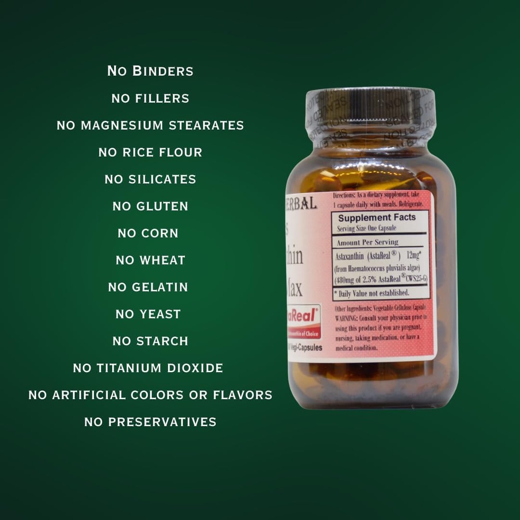 Barlowe's Herbal Elixirs Astaxanthin Supplements | AstaReal Astaxanthin Vegan Max 12mg | 60 Veggie Capsules | Astaxantina 5