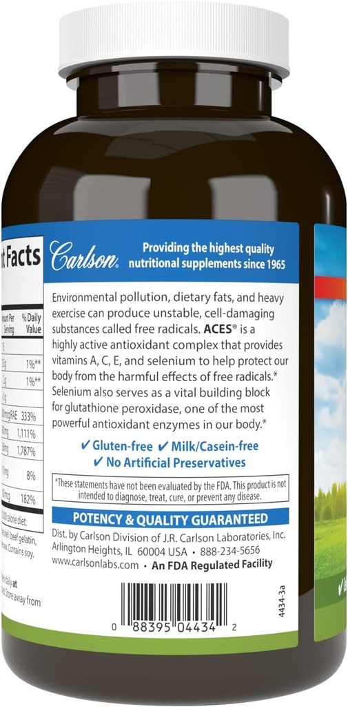 Carlson - ACES, Vitamins A, C, E + Selenium, Cellular Health & Immune Support, Antioxidant, 300 Softgels 4