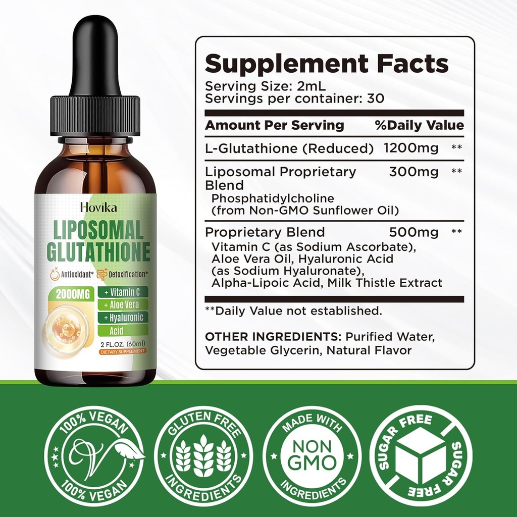 Liposomal Glutathione Supplement 2000mg, Liquid Glutathione Drops with Vitamin C, Master Antioxidants for Immune System, Aging Defense, Skin Headth, Liver Detox - Superior Absorption, Vegan 2 Fl Oz 3