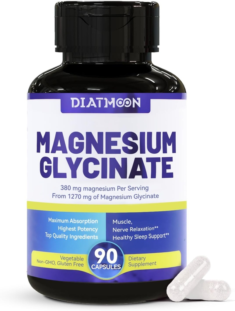 Magnesium Glycinate Capsules 380mg, Magnesium Supplement for Muscle, Heart, Nerve Support, 45 Sevings High Absorption, Non-GMO & Gluten Free - 90 Counts 2