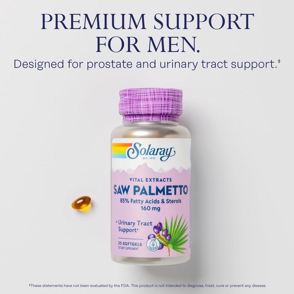 SOLARAY Saw Palmetto Extract - Prostate Health and Urinary Tract Support - 136 mg Fatty Acids and Sterols - Lab Verified, 60-Day Money-Back Guarantee (30 Servings, 30 Softgels) 4
