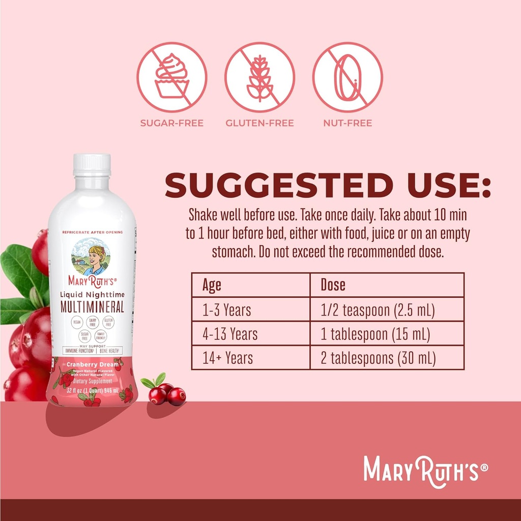 MaryRuth Organics Liquid Nighttime Multimineral | No Melatonin | Bedtime Routine | Magnesium Citrate | Calcium | Zinc | Vitamin D3| Available in 4 Flavors | Vegan | Sugar Free | Gluten Free | 32 Oz 4