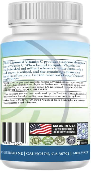 PURE Liposomal Vitamin C Capsules, 2100mg, Sunflower Lecithin, 180 Capsules, 60-Day Supply, Premium Wellness Supplement 6