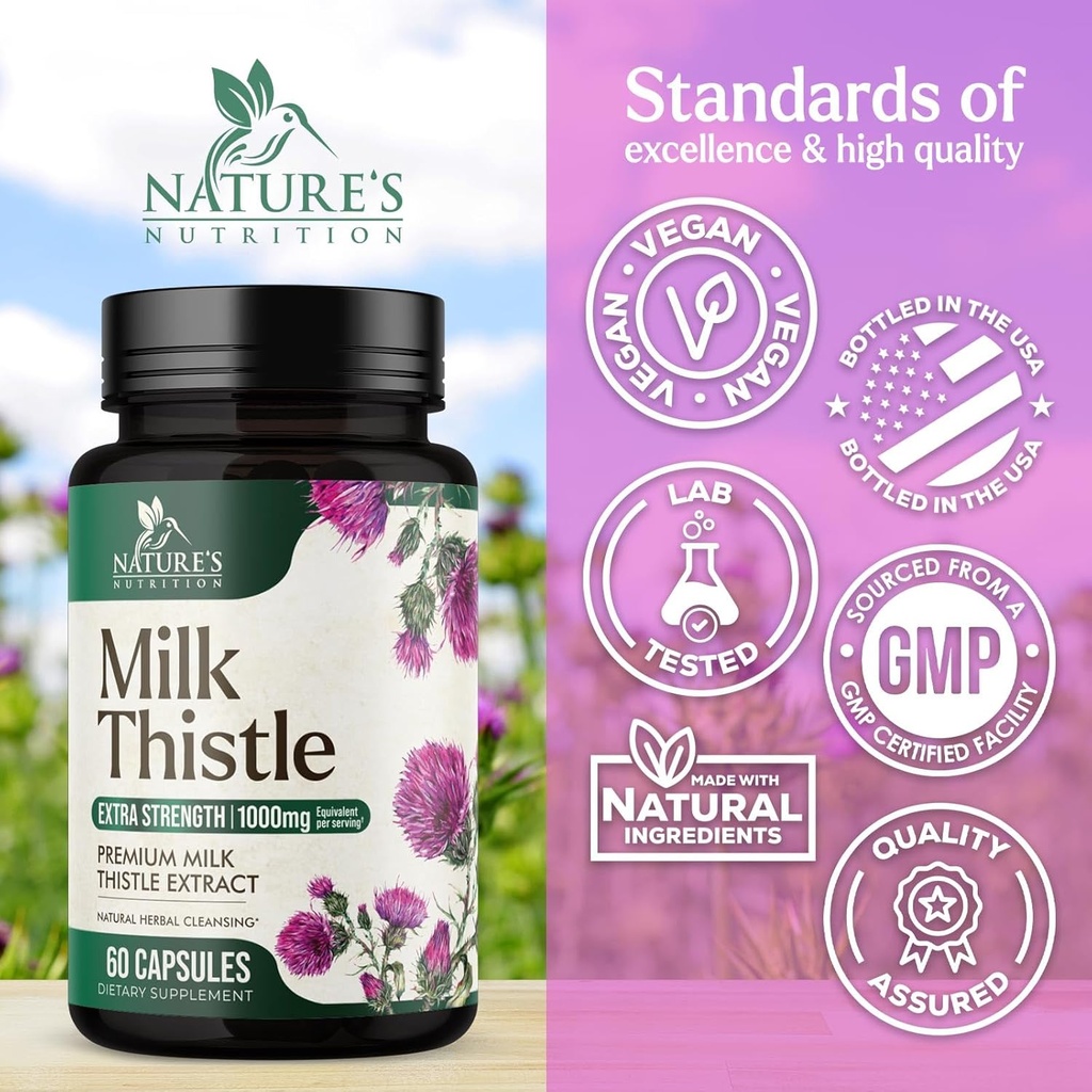 Milk Thistle Extract 1000mg - Liver Cleanse Detox & Repair Formula with Dandelion Extract - Herbal Liver Supplement - Nature's Milk Thistle w/Silymarin Marianum, Supports Liver Health - 60 Capsules 5