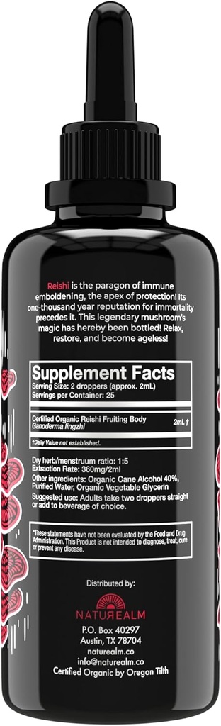 Naturealm Reishi Mushroom Liquid Tincture Supplement – Promotes Calmness, Immune Support & Sleep Aid, Vegan, Non-GMO – Organic Fruiting Bodies, 1 Month Supply 3