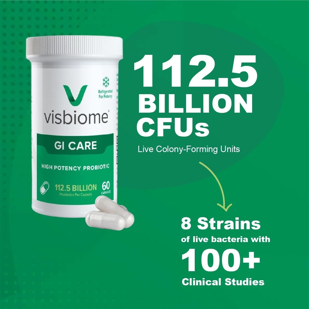 Visbiome® GI Care - High Potency Probiotic - 112.5 Billion CFU Live Probiotics, Original De Simone Formulation, Made in USA, 60 Capsules. 4