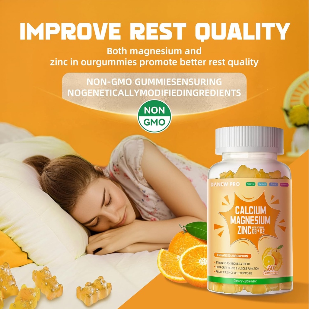 Calcium Magnesium Zinc Gummies with Vitamin D3 & K2 - High Potency Enhanced Absorption -60 Orange Gummies 6