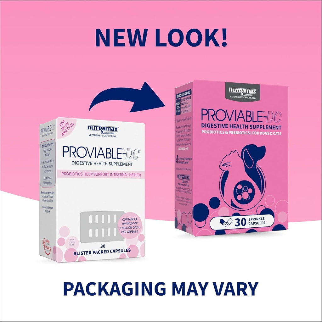 Nutramax Proviable Probiotics for Dogs and Cats, Daily Digestive Health Supplement with Multiple Strains of Bacteria, Cat and Dog Probiotics Plus Prebiotics, 30 Capsules 3