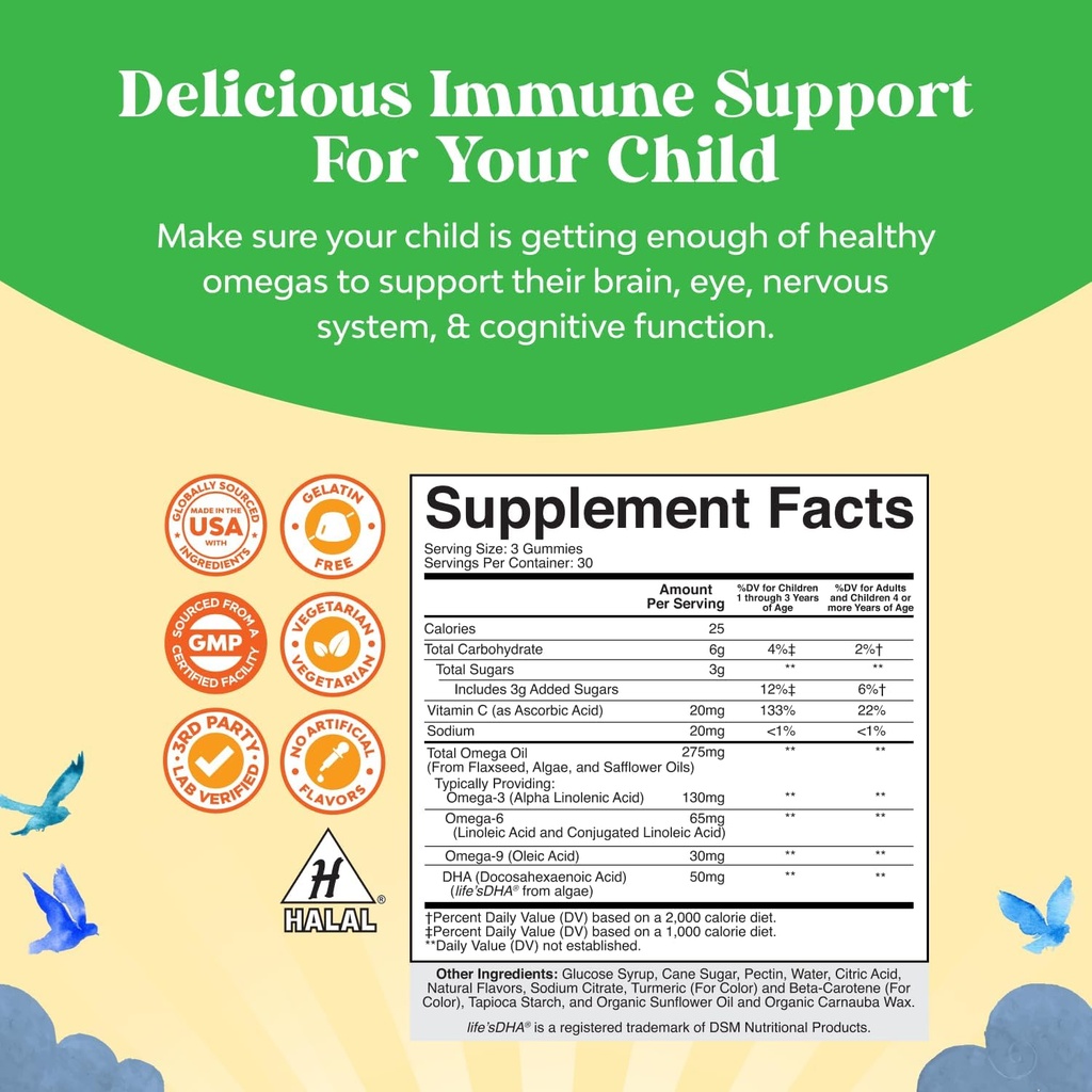Kids DHA Omega 3 Gummies for Kids - Delicious Fish Free DHA Omega 3 Gummies with Vegetarian 6 9 for Vision Brain & Immunity - Non GMO Supplement Fish & Gluten Free 1 Month 4