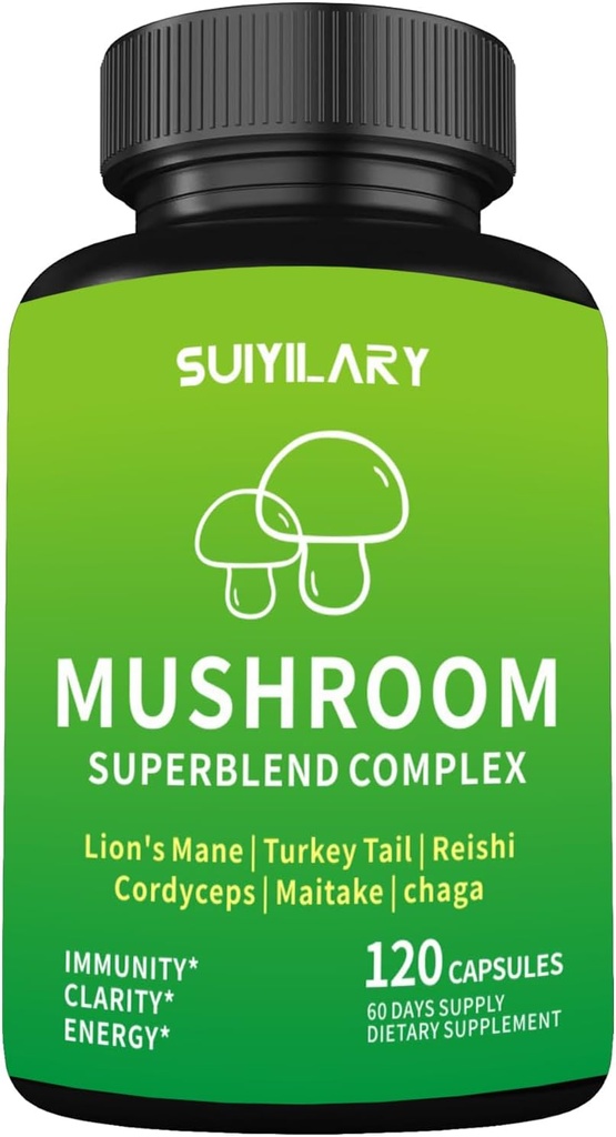 Mushroom Supplement Capsules, Mushrooms Complex, Lions Mane, Cordyceps, Chaga, Reishi, Turkey Tail, Maitake, Brain Supplements for Memory and Focus, 2 Month Supply 2
