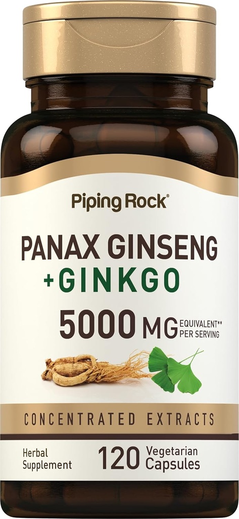 Piping Rock Panax Ginseng & Ginkgo Biloba Supplement | 5000 mg | 120 Capsules | with Black Pepper Extract | Vegetarian, Non-GMO, and Gluten Free Supplement 2