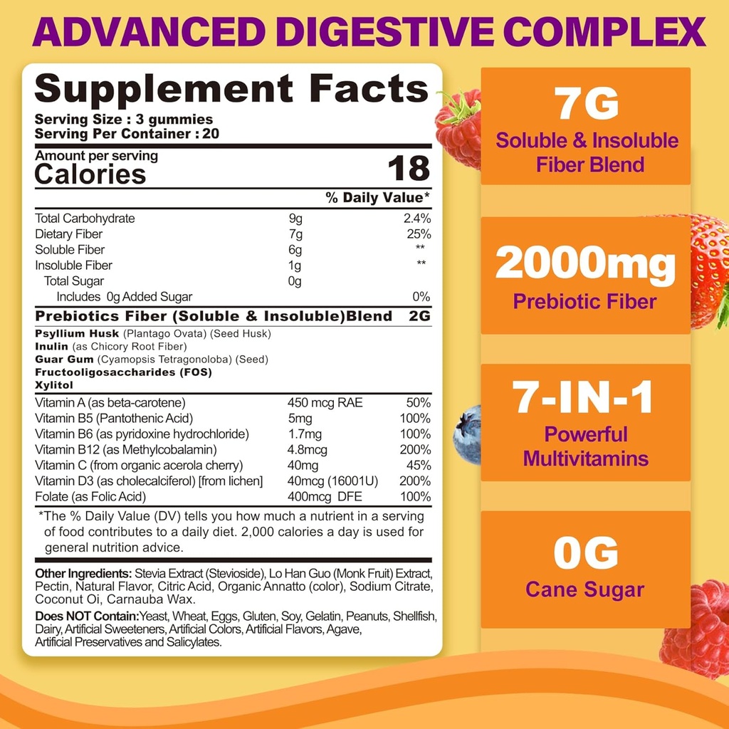 NEVISS Sugar Free Prebiotic Fiber Gummies 120 Counts + Lutein Gummies 60 Counts 3