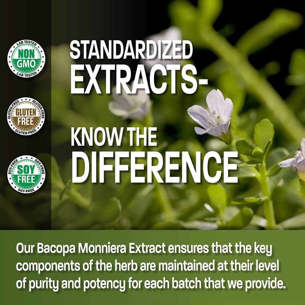Bronson Bacopa Monnieri Extract 500 mg - Promotes Mental Clarity and Brain Function - Non GMO, 90 Vegetarian Capsules 4
