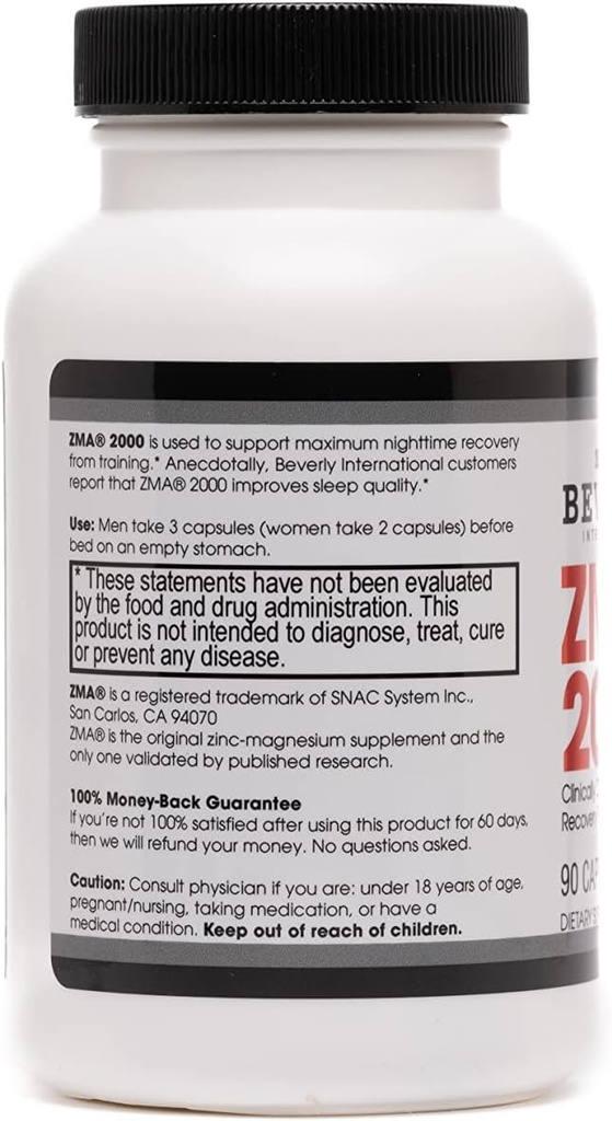 Beverly International ZMA 2000, 90 Capsules. BI’s Formulation is Designed to Improve Muscle Strength, Endurance, Immune System Support and Recovery Post Training. Zinc Magnesium Aspartate + Vitamin B6 4