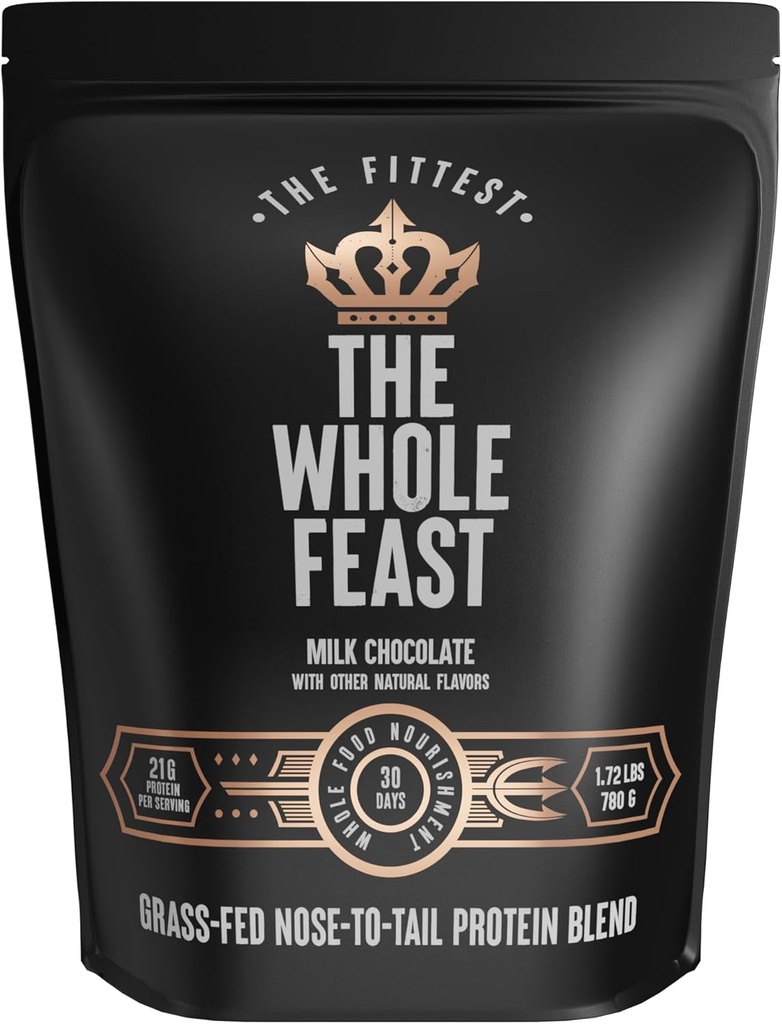 The Fittest Whole Feast Beef Protein Powder - Milk Chocolate - Grass Fed Nose to Tail Carnivore Blend Including Liver, Colostrum and Whole Bone - BCAAs - 14g Collagen, 21g Total Protein 2