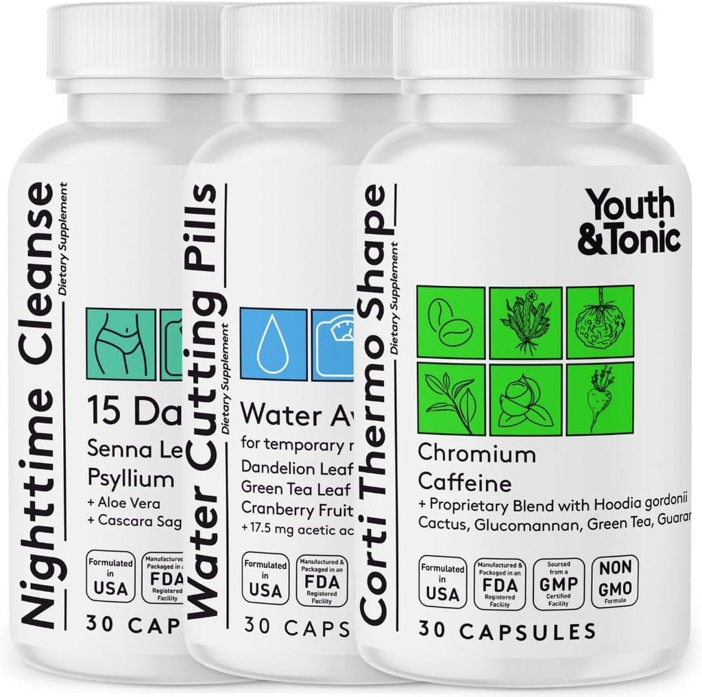 Youth & Tonic Dietary Discipline for Mindful Eating, Cleanse, Detox & Energy Support – Water Weight, Gut Cleanse & CortiThermo Shape for Metabolism, Loss of Body Fluids, Break The Plateau, 90 Pills 2