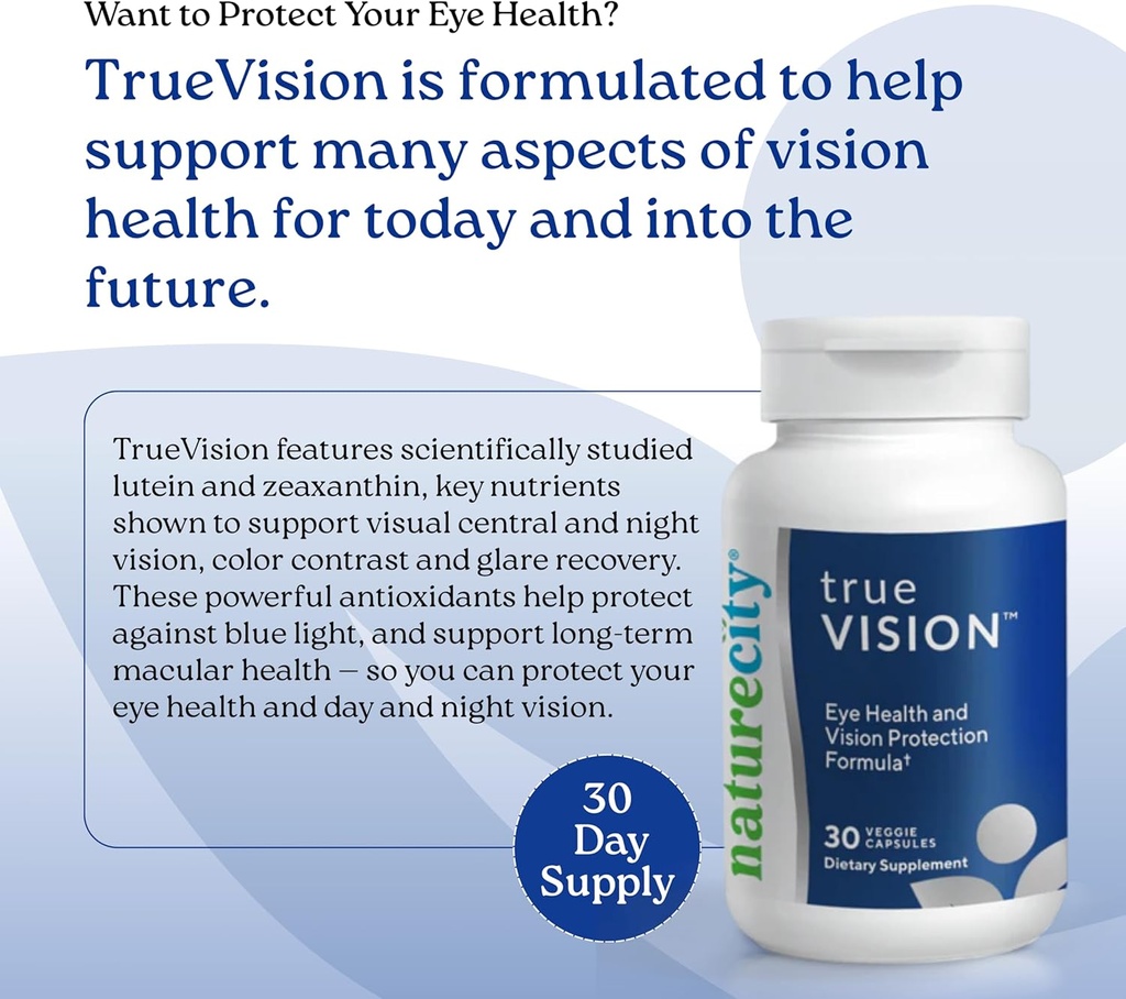 NatureCity True-Vision Eye Health Supplement - Plant-Based Lutein and Zeaxanthin with High Potency Saffron 20mg - Blue Light Protection, Support Central and Night Vision (30 Veggie Capsules) 3