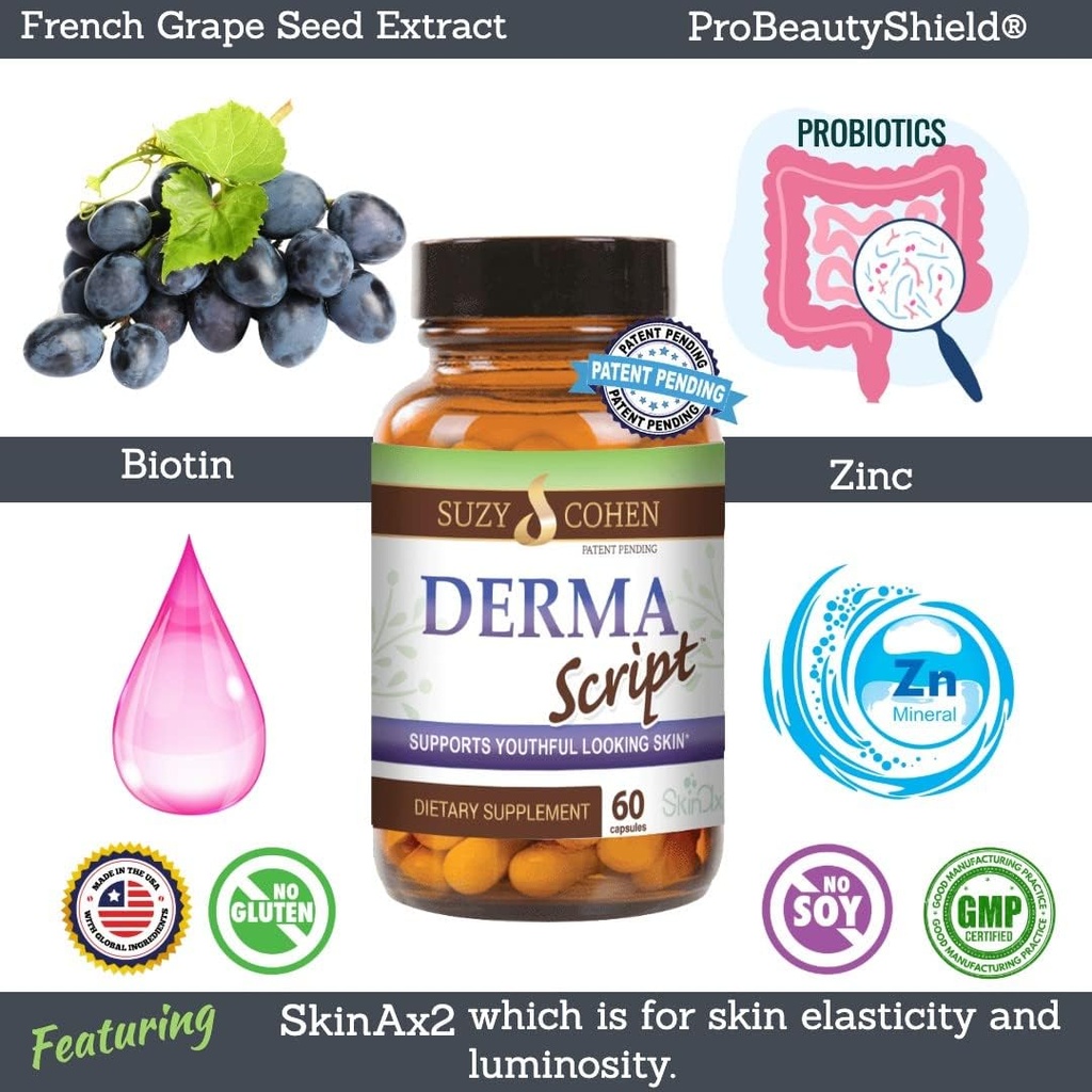 Script Essentials DermaScript Clear Skin Probiotic- Skin Care Routine Supplement - Biotin Face Supplemnt - Fights Acne, Dryness, Irritation and Rashes (60 Capsules) 4