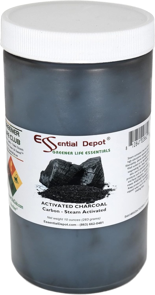 Essential Depot Activated Charcoal Powder - 10 oz - Safety Sealed HDPE Container with Resealable Cap 2