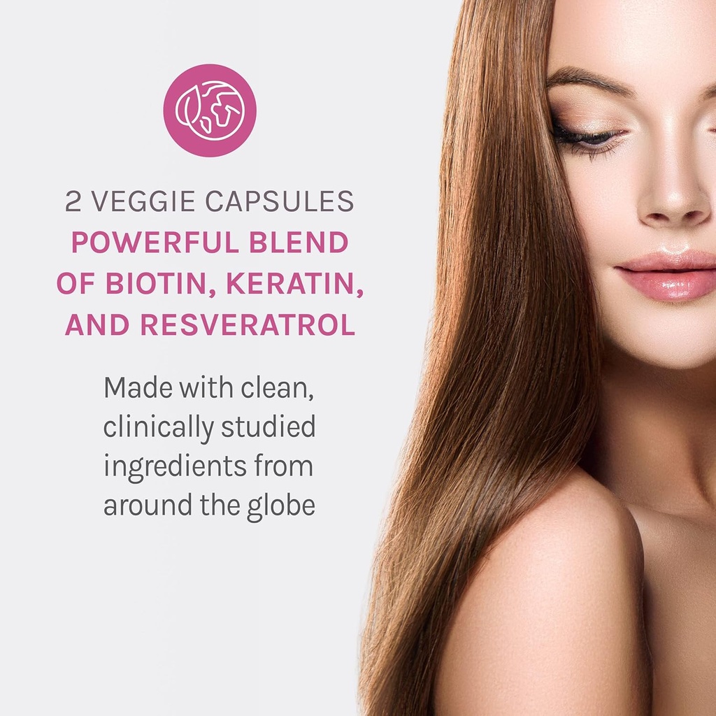 Reserveage Beauty Keratin Hair Booster with Biotin & Resveratrol - Hair & Nail Growth Supplement for Women - Supports Healthy Thickness & Shine with Biotin - 120 Capsules (60 Servings) 5