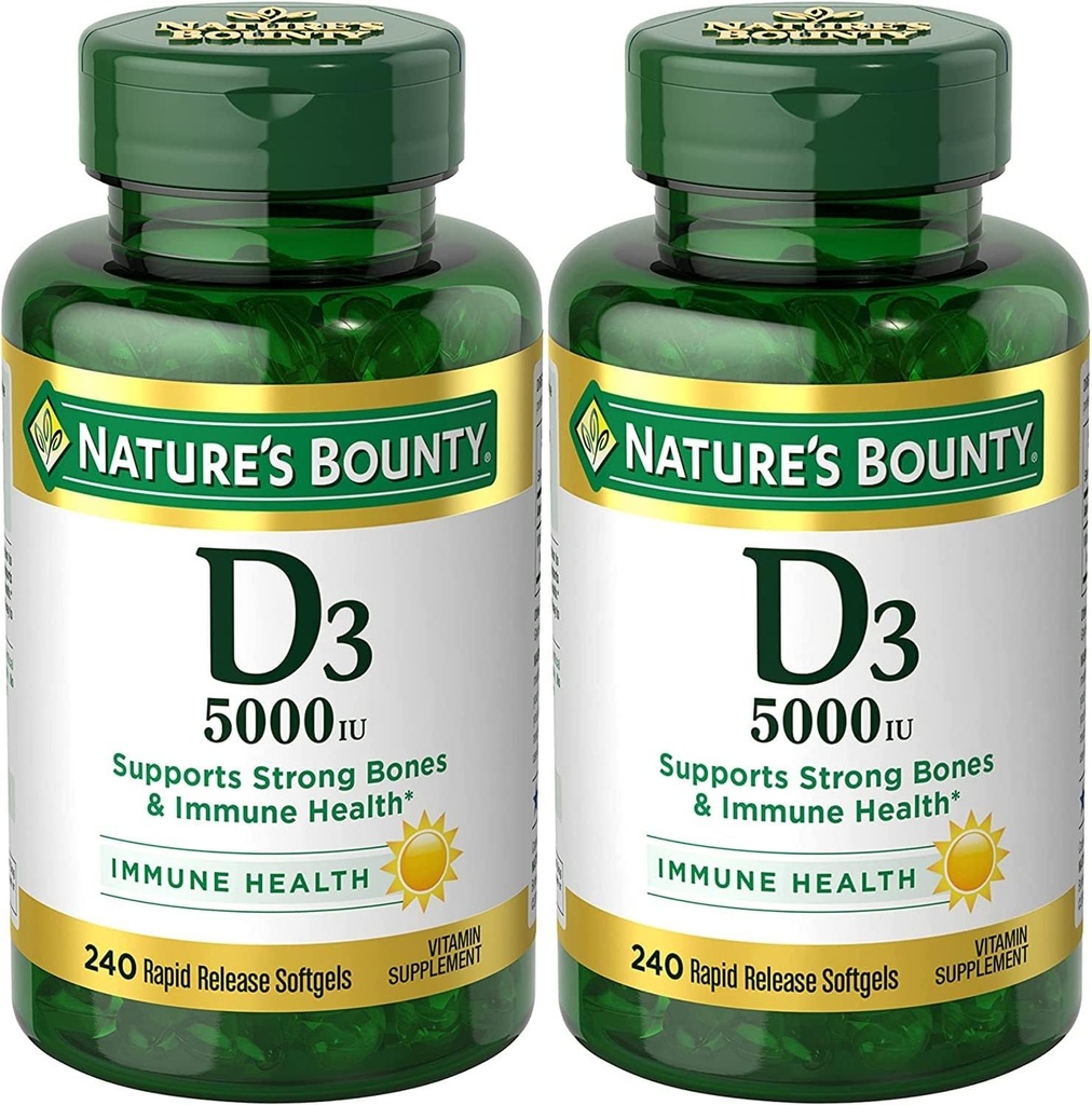 Nature's Bounty Vitamin D3, Immune Support, 125 mcg (5000iu), Rapid Release Softgels, 240 Ct - Pack of 2 2