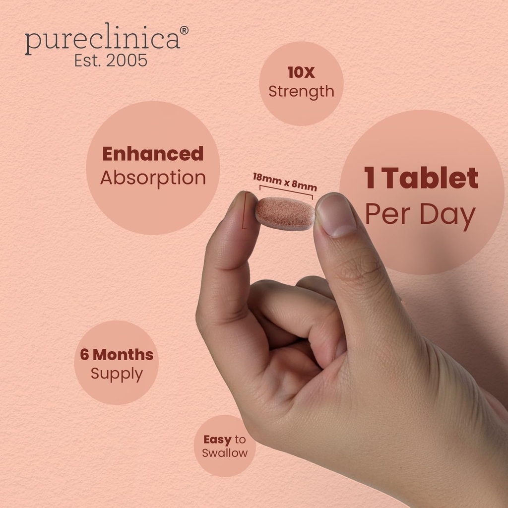 pureclinica Bilberry Extract 10,000mg x 180 Tablets (6 Months Supply)- 10X More anthocyanidin Plus 5mg Black Pepper per Tablet 6