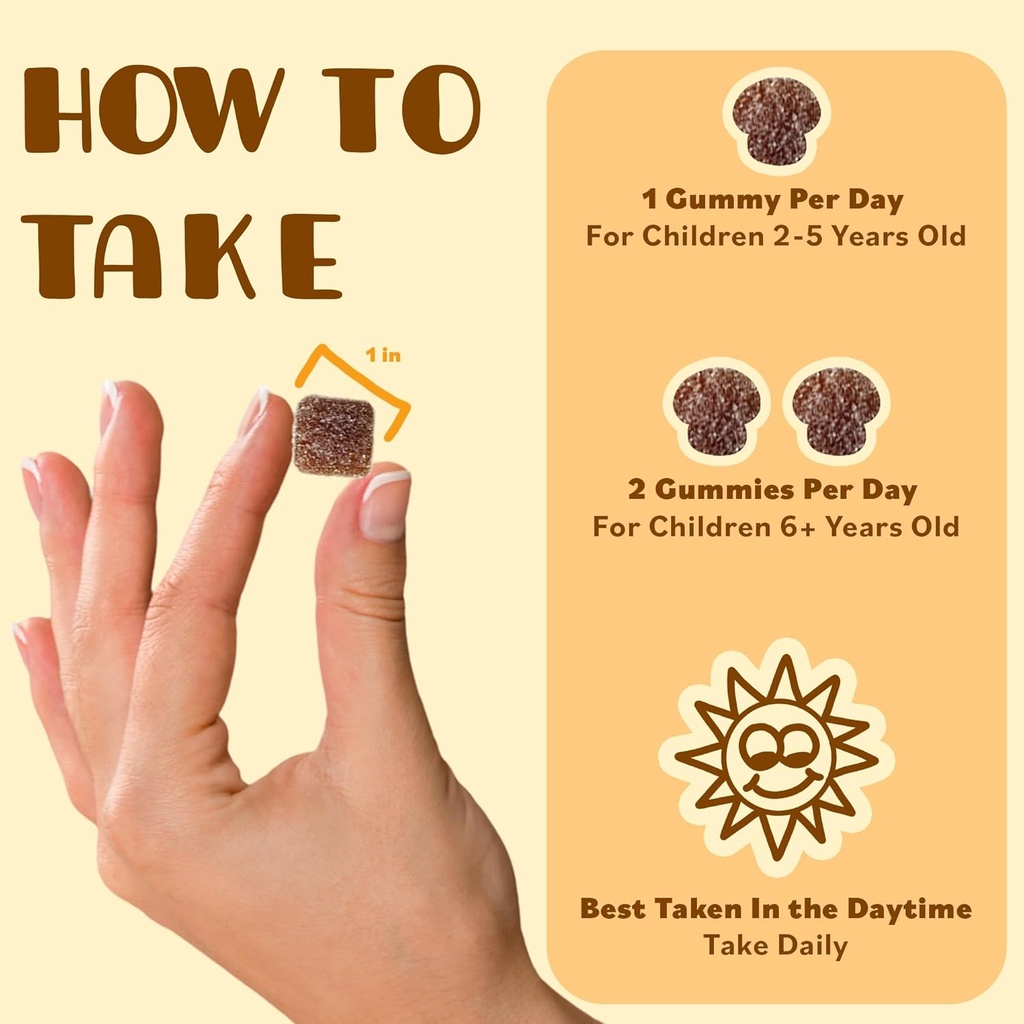 Mini Mushy's Organic Everyday Support Gummies | Turkey Tail, Reishi, Lions Mane, Cordyceps Mushrooms | for Kids Aged 2+ Natural Color, Allergy Friendly, Low Sugar | Strawberry Flavor - 30 Count 3