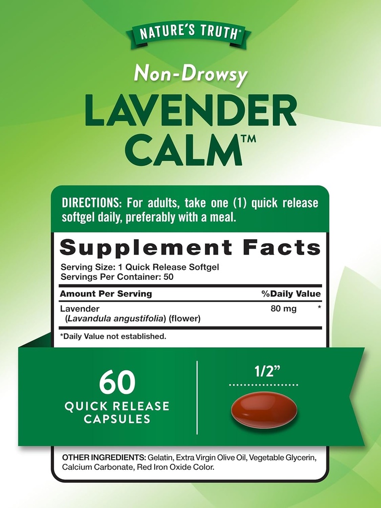 Nature's Truth Lavender Calm Softgels Oral Supplement | 50 Count | Non-Drowsy Herbal | Non-GMO & Gluten Free 3