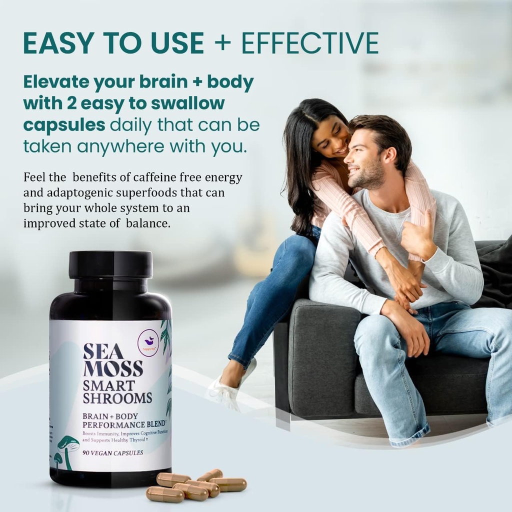 HAPPY FOX Brain & Body Convenience Capsules Bundle - Organic Sea Moss Gel & Smart Shrooms Capsules - Irish Sea Moss & Mushroom Complex, Nootropic Brain Supplements for Memory & Focus 5