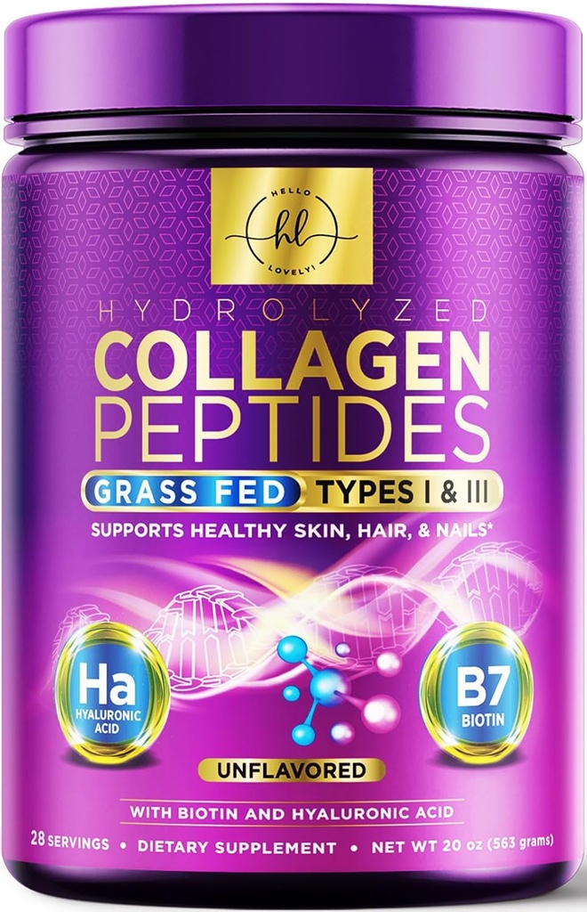Collagen Peptides Powder 20G with Hyaluronic Acid & Biotin, Unflavored Grass Fed Hydrolyzed Powder Type I & III - Supports Hair, Nail, Skin, Bone & Joint - Best Collagen Supplements - 28 Servings 2