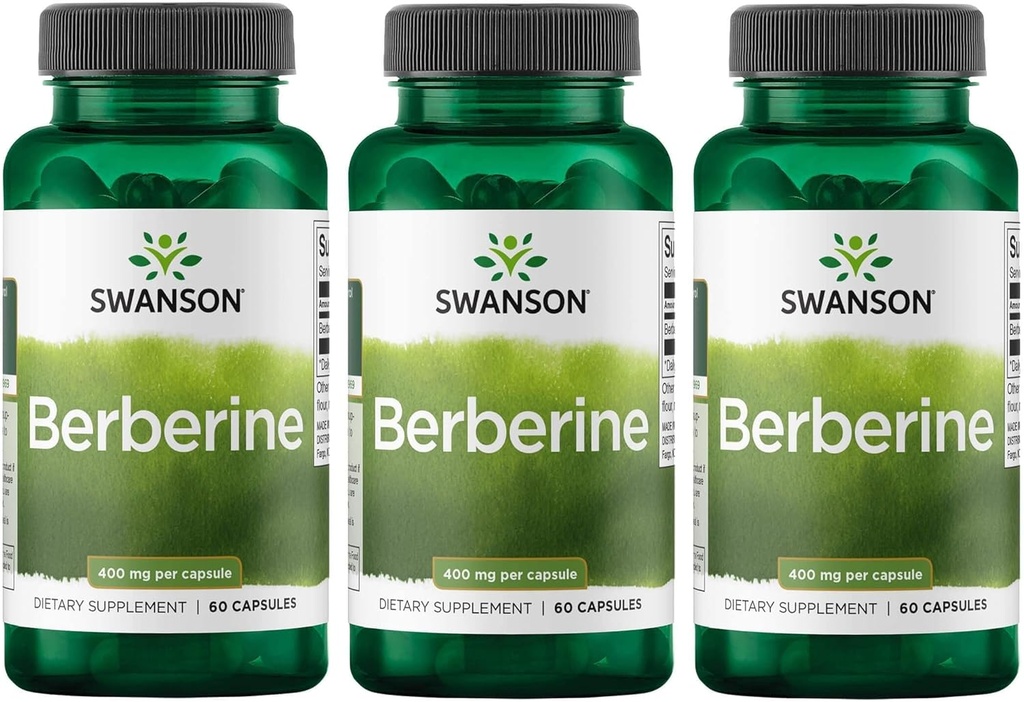 Swanson Berberine - Standardized 97% Berberine HCl- 400mg Each - 60 Capsules 3 Bottles 2