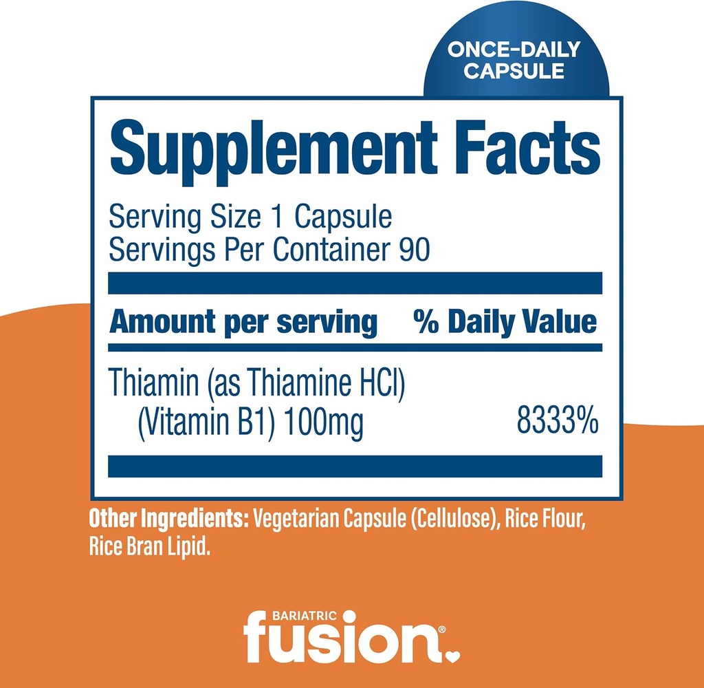 Bariatric Fusion Vitamin B1(Thiamine) for Bariatric Surgery Patients Including Gastric Bypass & Sleeve Gastrectomy, Easy to Swallow Capsule, 90 Count 5