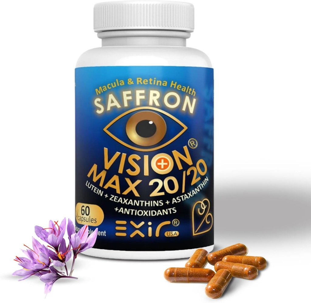 EXIR Eye Vitamins Lutein, Saffron Astaxanthin, Zeaxanthin, Grape Seed, Turmeric Supplement for Floaters, Strain, Pressure, Night Vision, VM20-60 Capsules 2
