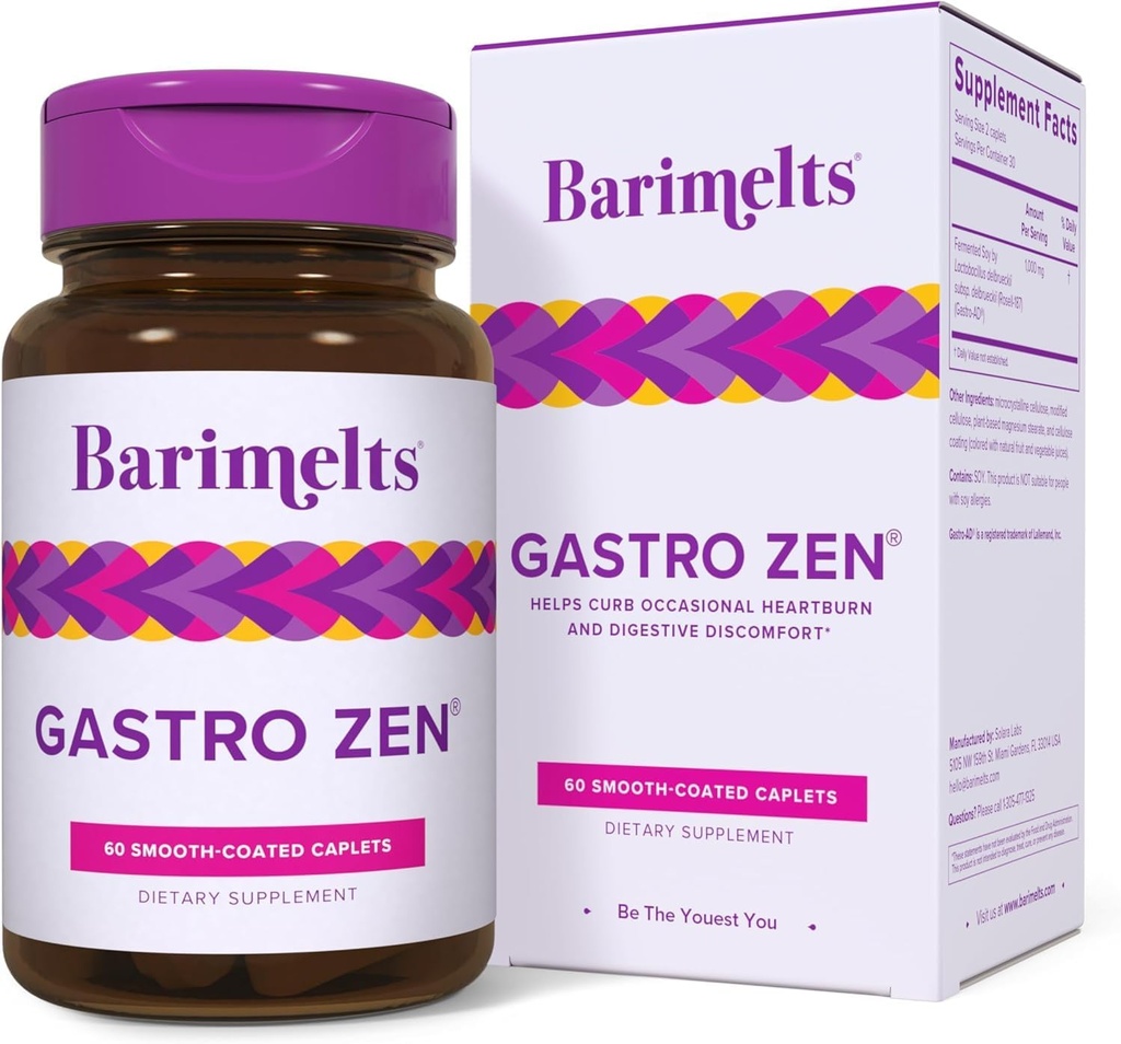 BariMelts Gastro Zen® with Gastro-AD® for GLP-1 Users and Bariatric Patients - Postbiotics for Heartburn Relief & Gut Health - 60 Smooth-Coated Caplets (1-Month Supply) 2