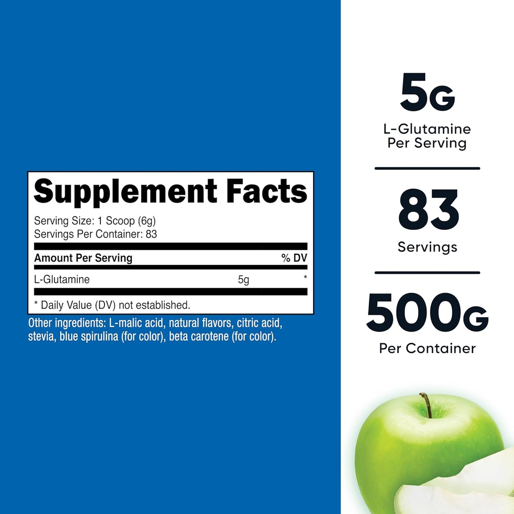 Nutricost L-Glutamine Powder Supplement (Green Apple) 500g - Gut Support, 5 Grams per Serving, Sweetened with Stevia - Gluten Free, Non GMO 3