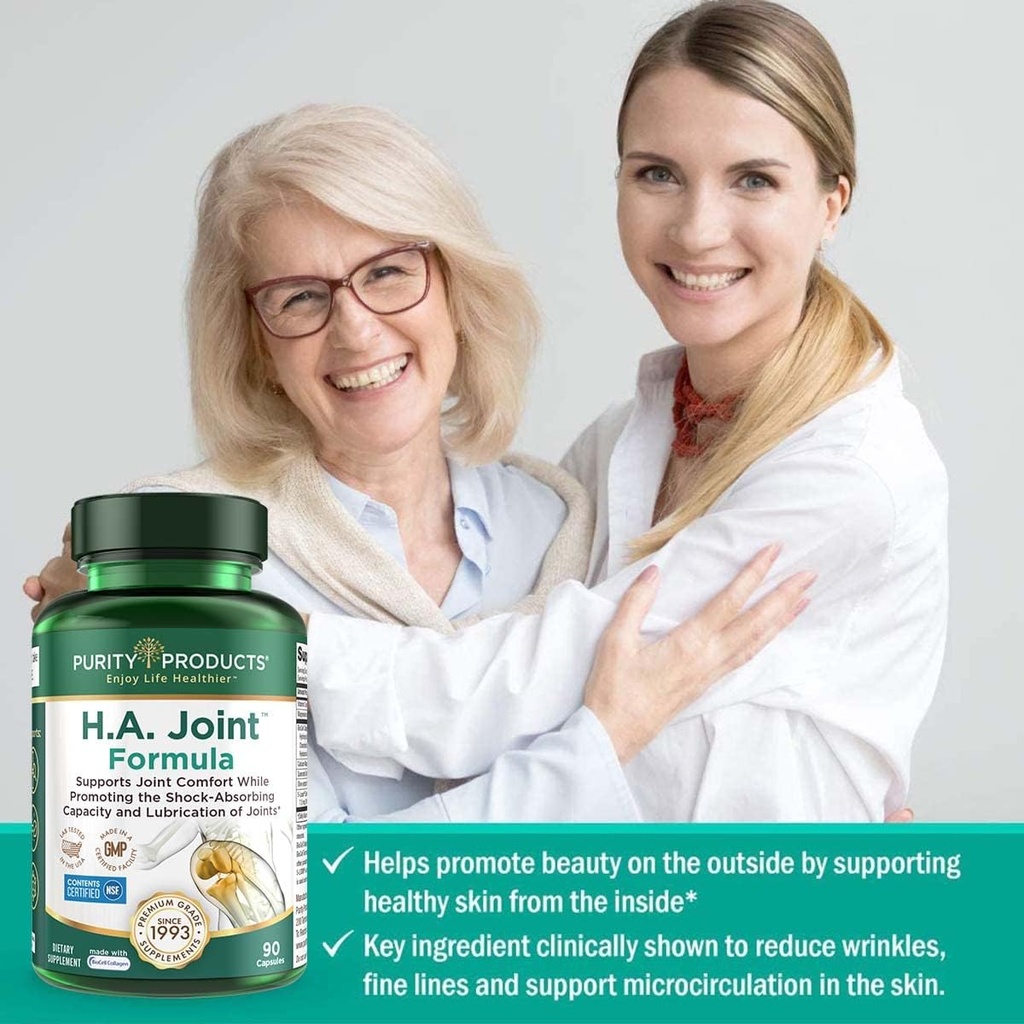 Purity Products HA Joint Formula Hyaluronic Acid + Key CoFactors - Joint + Skin Multi Collagen (Type I, II & III) - 5-Loxin - Olive Fruit Extract - Joint Flexibility + Mobility - 90 Capsules (3) 5