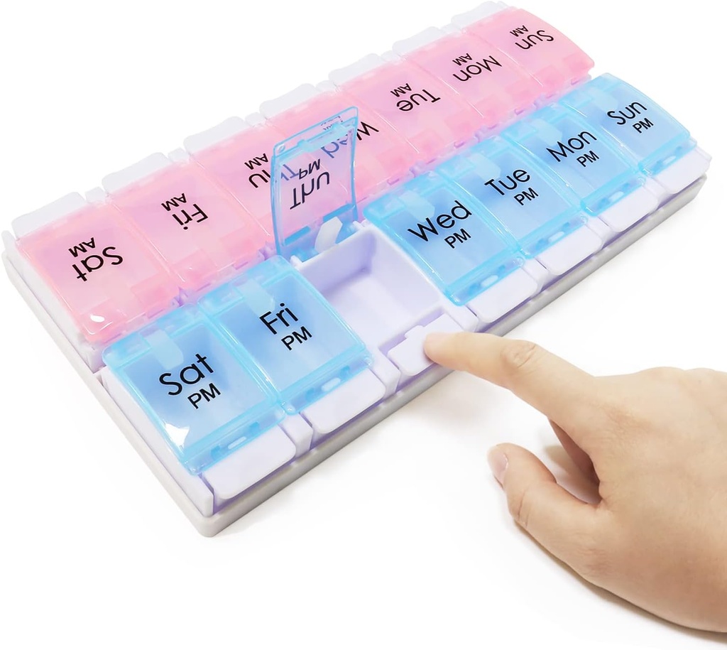 MOLN HYMY Weekly Pill Boxes and Organizer 2 Times a Day, 7 Day AM PM Pill Case Two Week, 14 Large Compartments Pill Dispenser to Hold Medication, Vitamins (Pink+Blue) 2