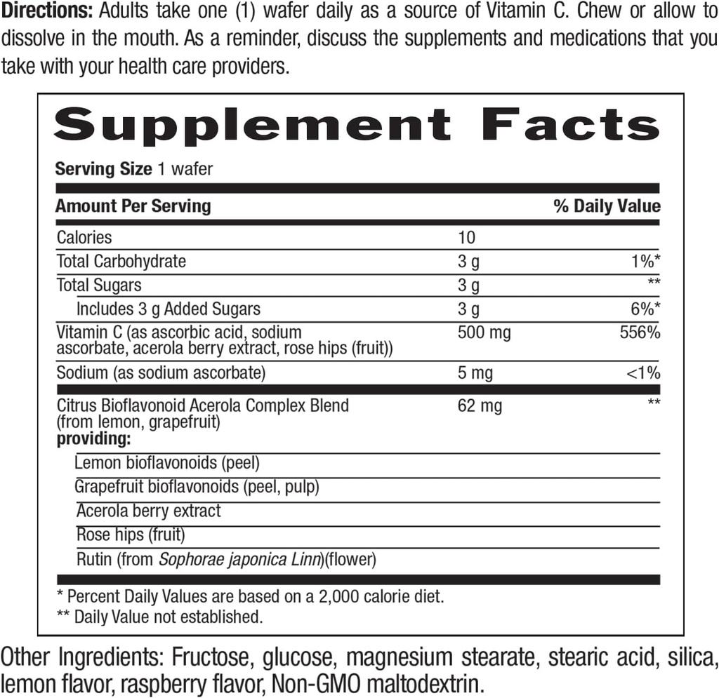 Country Life Acerola Vitamin C Complex, 500mg, Chewable Berry Flavored Wafers, Supports Immune Health, 180 Wafers, Certified Gluten Free by GFCO , Certified Vegan by AVA 4