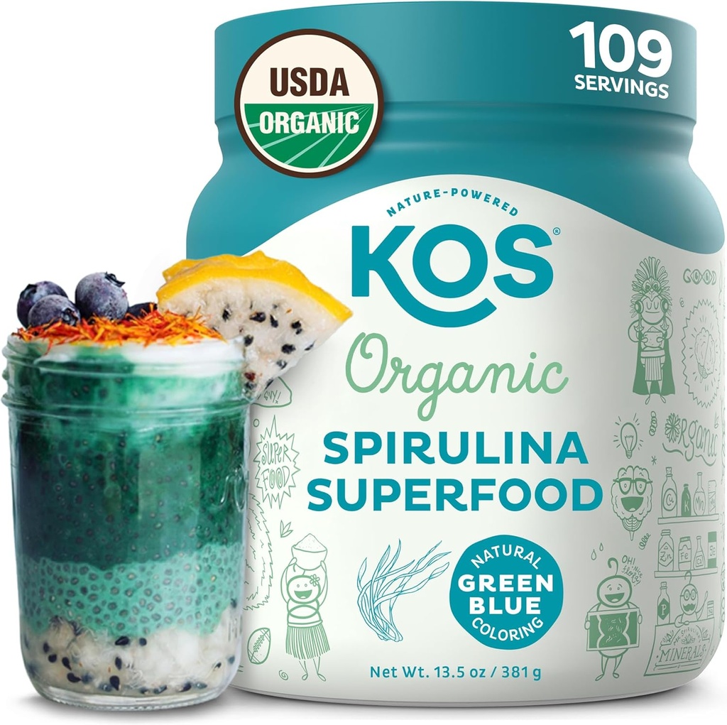 KOS USDA Organic Spirulina Powder, Natural Taste - 100% Pure, Non-Irradiated Vegan Green Blue Spirulina Superfood Powder, Plant Based - Rich in Protein, Vitamins, Antioxidants & Fiber, 60 Servings Bag 2
