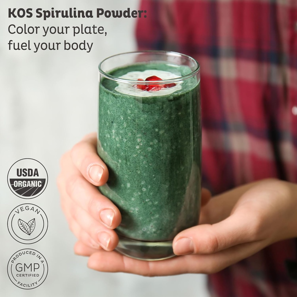 KOS USDA Organic Spirulina Powder, Natural Taste - 100% Pure, Non-Irradiated Vegan Green Blue Spirulina Superfood Powder, Plant Based - Rich in Protein, Vitamins, Antioxidants & Fiber, 60 Servings Bag 3