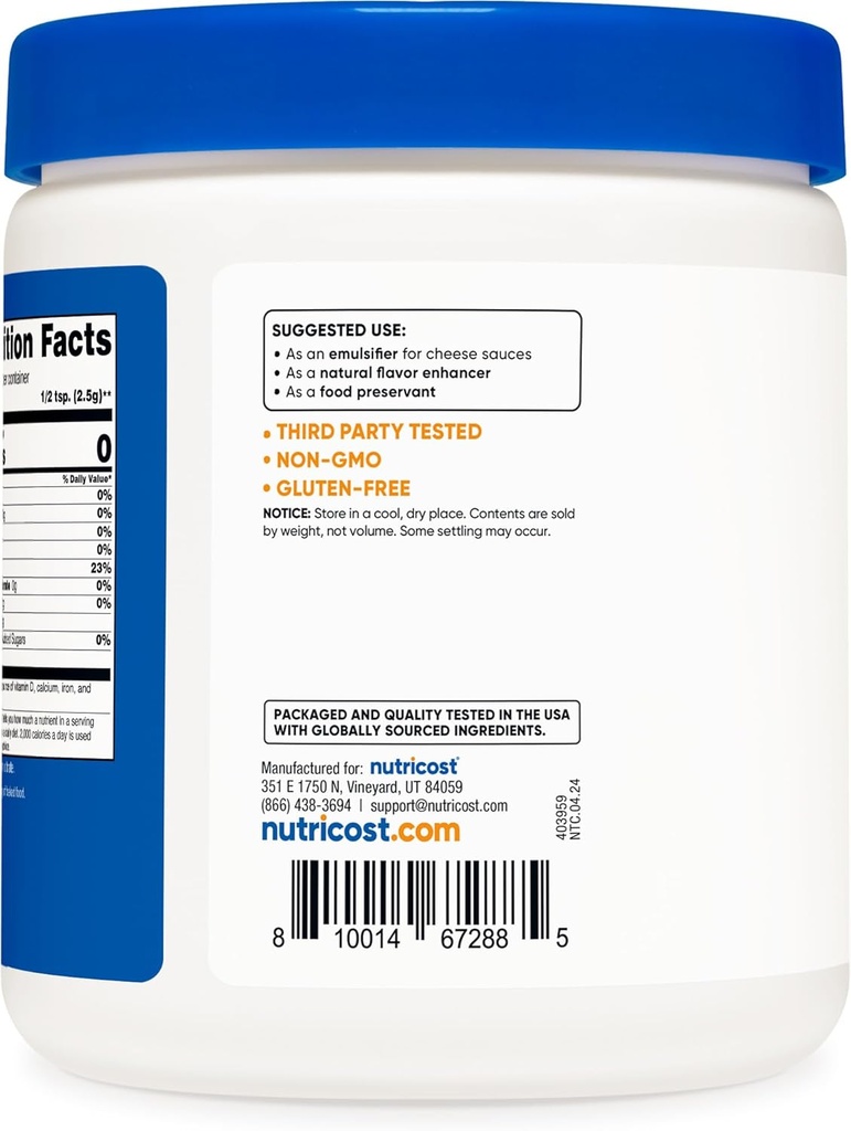 Nutricost Sodium Citrate Powder 1LB (16oz) - Food Grade, Non-GMO - Emulsifier, Natural Flavor Enhancer, Food Preservant 5