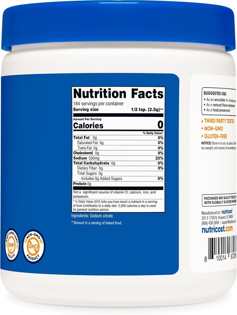 Nutricost Sodium Citrate Powder 1LB (16oz) - Food Grade, Non-GMO - Emulsifier, Natural Flavor Enhancer, Food Preservant 6