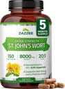 Zazzee Extra Strength St. John’s Wort 20:1 Extract, 8000 mg Strength, 0.3% Hypericin, 150 Vegan Capsules, 5 Month Supply, Concentrated, Standardized 20X Extract, 100% Vegetarian, Non-GMO, All-Natural 2