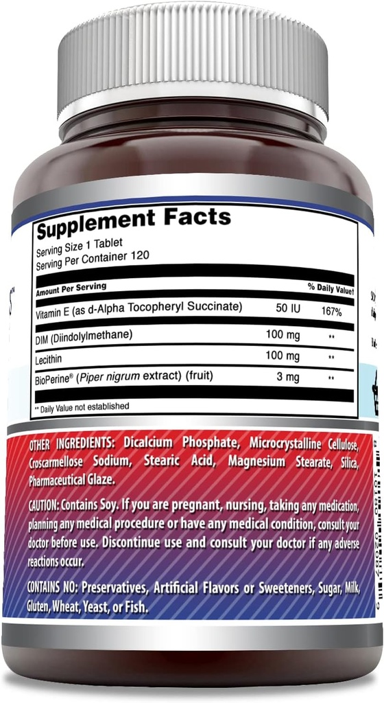 Amazing Formulas DIM (Diindolylmethane) Supplement | 100 Mg Per Serving | 120 Tablets | Non-GMO | Gluten Free | Made in USA 3