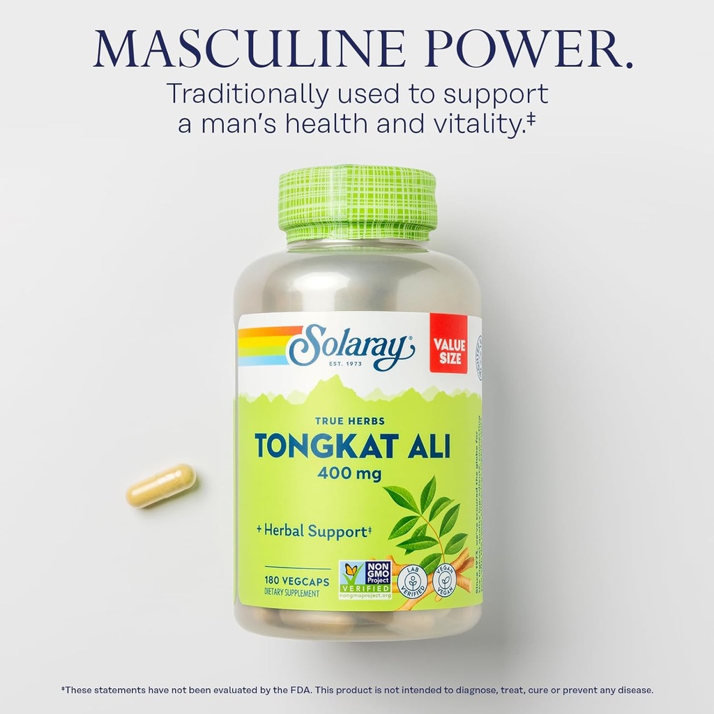 SOLARAY Tongkat Ali 400 mg - Longjack Tongkat Ali for Men - Herbal Support for Men's Health and Vitality - Vegan, Non-GMO, Lab Verified - 180 Servings, 180 VegCaps 4