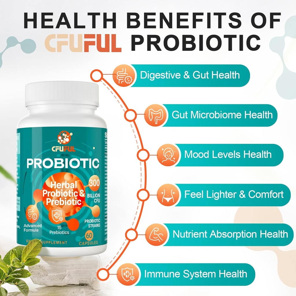 Probiotics for Women & Men - 300 Billion CFU, 24 Strains Probiotic + 15 Organic Herbs Prebiotics Blend, for Overall Digestive Gut Health, Immune, Constipation & Bloating, Shelf Stable - 4 Month Supply 5