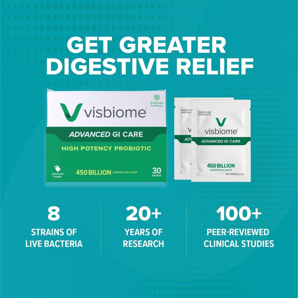 Visbiome® Advanced GI Care - High Potency Probiotic 450 Billion Strength - 30 Packets Unflavored Powder - Original De Simone Formulation - Shipped Cold in Recyclable Cooler with Temperature Monitor. 3