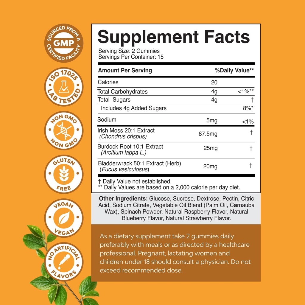 Natures Craft Sea Moss Gummies for Adults and Kids - Vegan Adult and Kids Immune Support Gummies with Burdock Bladderwrack Sea Moss Gel - Delicious Berry Flavor Supplement Men Women Children 30ct 4